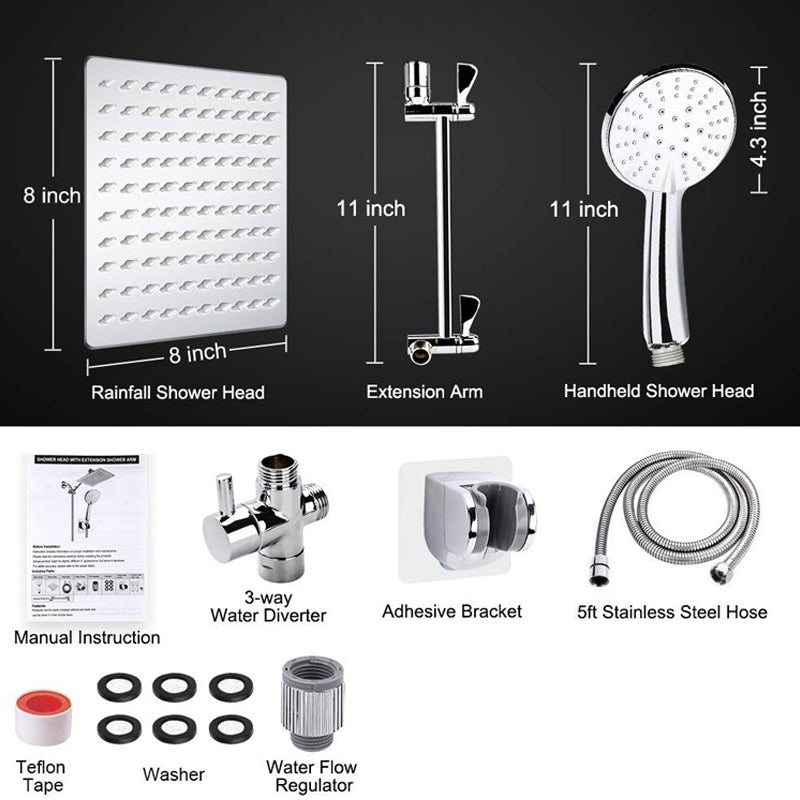 Silver Dual Shower Head 3 Settings Medium Flow Wall Mounted Shower Head