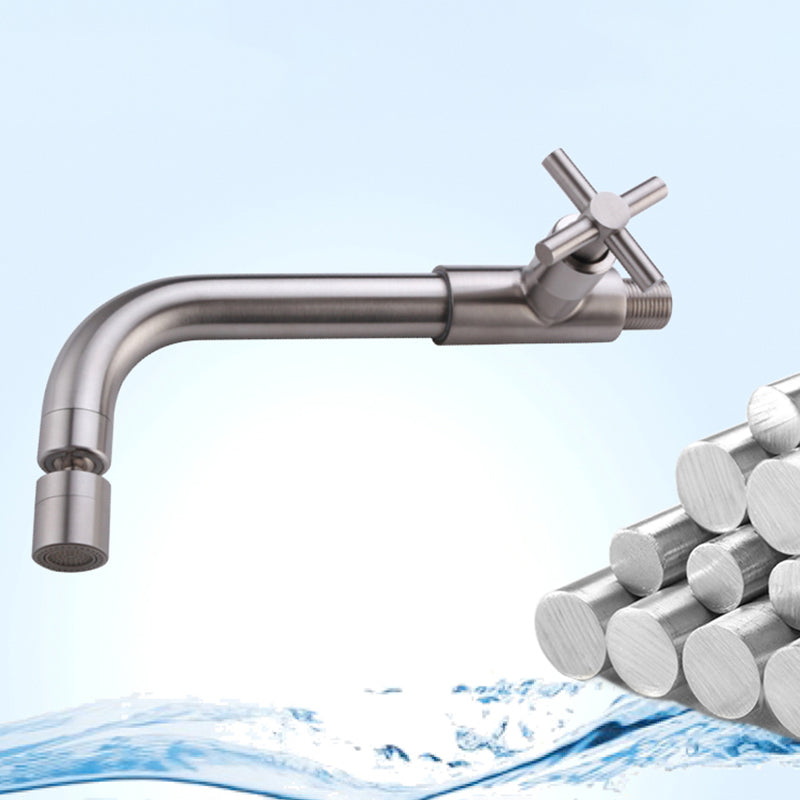 Contemporary Wall-Mounted Bathroom Faucet Cross Handles Stainless Steel Faucet