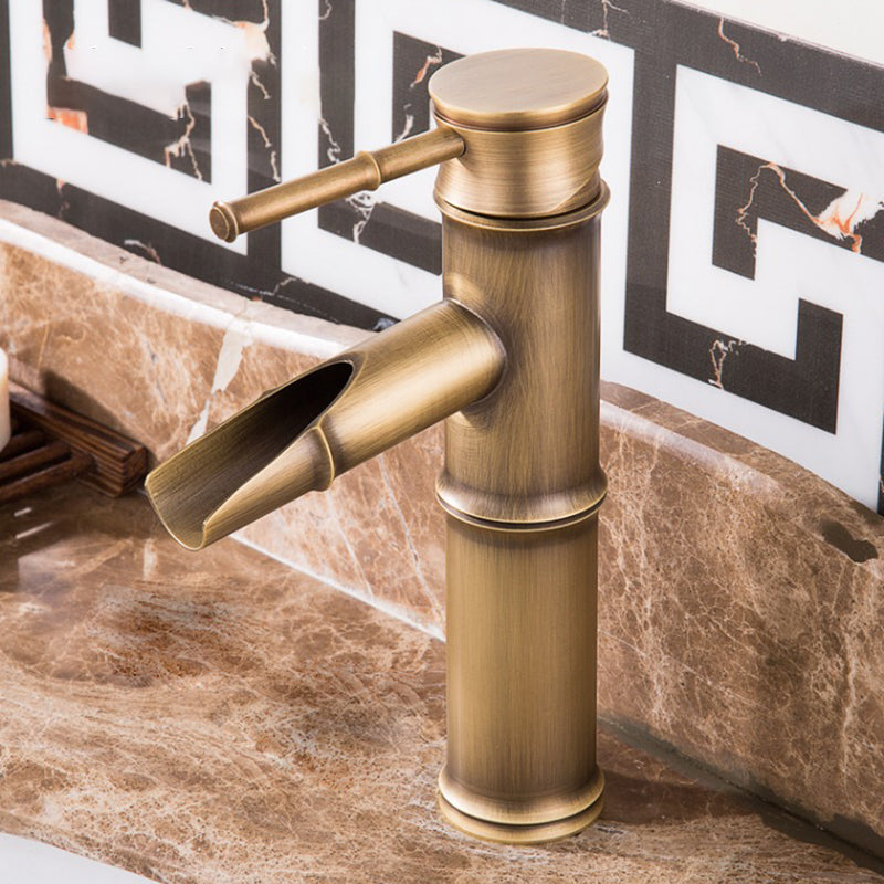 Country house vessel water tap brass lever handles waterfall outlet sink faucet