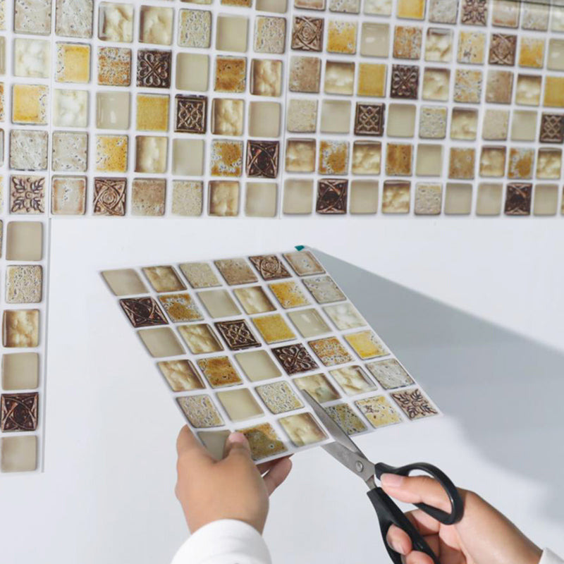 Plastic Self-Adhesive Tiles Mosaic Tiles Grid Square Waterproof Self-Adhesive Tile Pack of 12