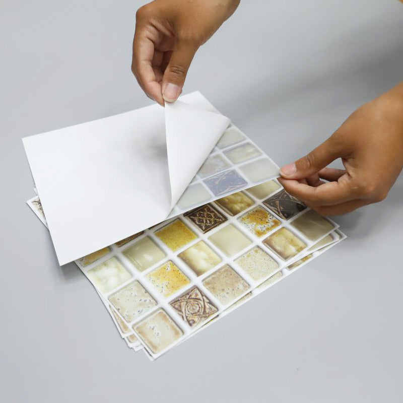 Plastic Self-Adhesive Tiles Mosaic Tiles Grid Square Waterproof Self-Adhesive Tile Pack of 12
