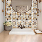 Plastic Self-Adhesive Tiles Mosaic Tiles Grid Square Waterproof Self-Adhesive Tile Pack of 12