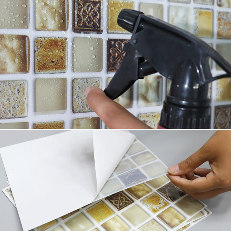 Plastic Self-Adhesive Tiles Mosaic Tiles Grid Square Waterproof Self-Adhesive Tile Pack of 12