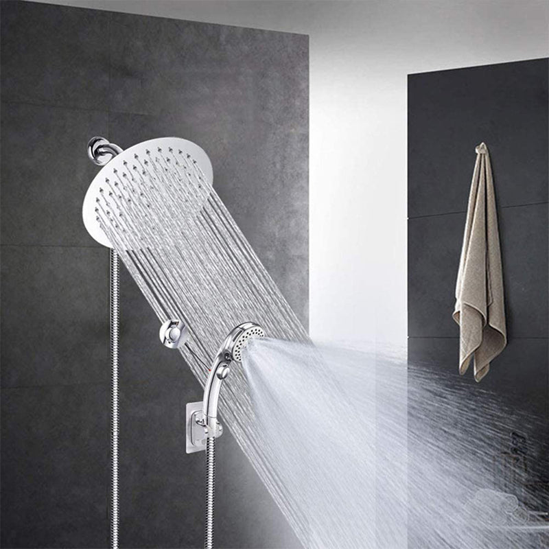 Round Dual Shower Head Stainless Steel 5 Spray Patterns Wall Mounted Shower Head