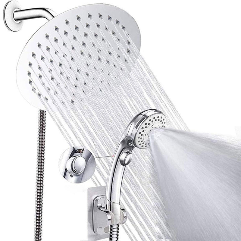 Round Dual Shower Head Stainless Steel 5 Spray Patterns Wall Mounted Shower Head