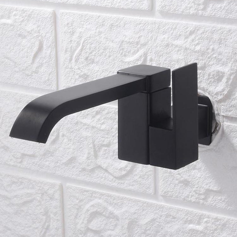 Contemporary Wall Mounted Bathroom Faucet Lever Handles Low Arc Swivel Brass Faucet