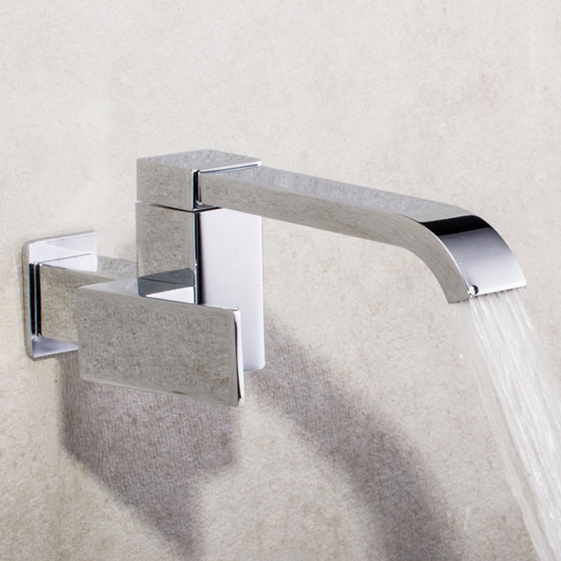 Contemporary Wall Mounted Bathroom Faucet Lever Handles Low Arc Swivel Brass Faucet