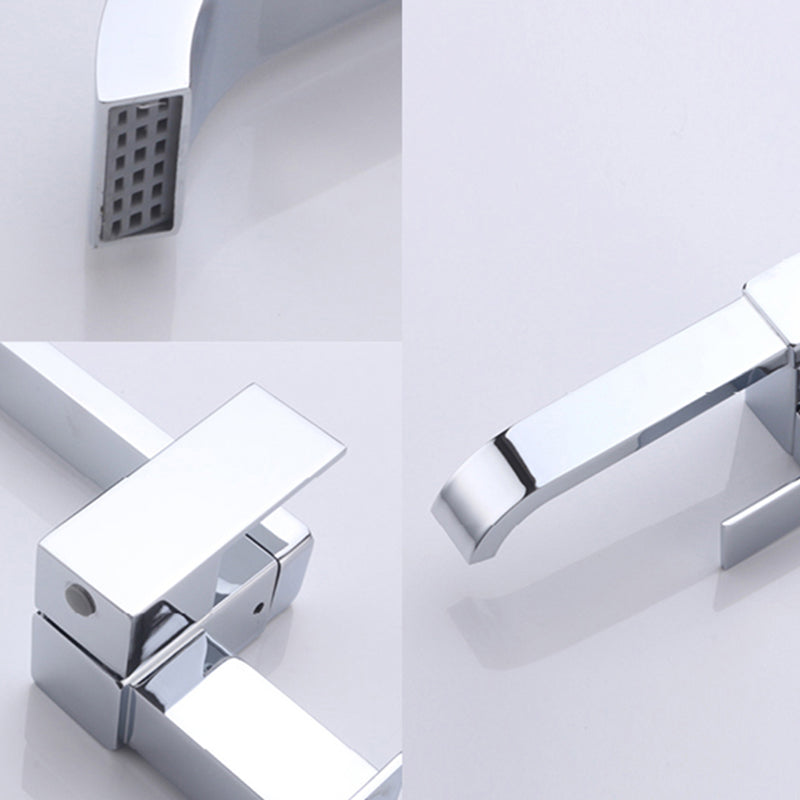 Contemporary Wall Mounted Bathroom Faucet Lever Handles Low Arc Swivel Brass Faucet