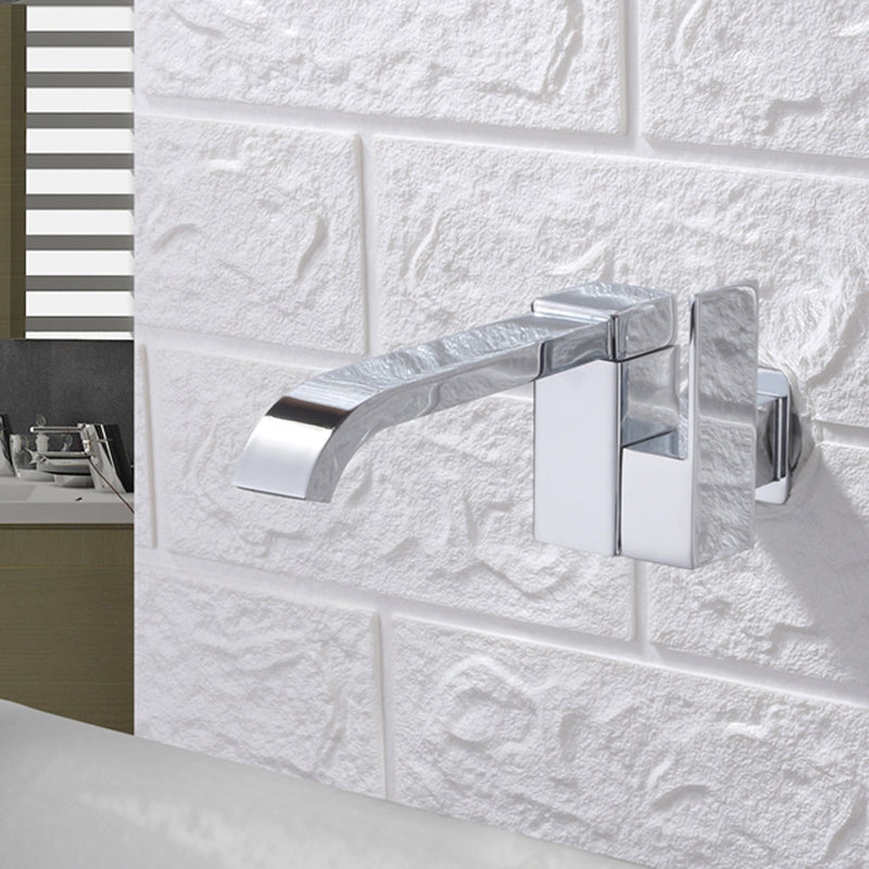 Contemporary Wall Mounted Bathroom Faucet Lever Handles Low Arc Swivel Brass Faucet