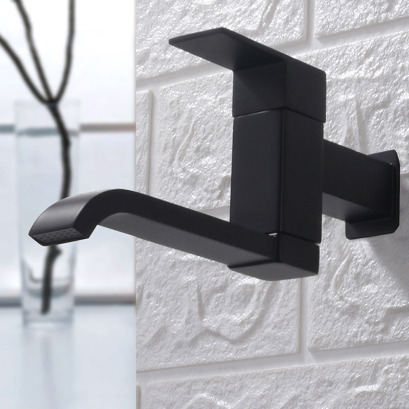 Contemporary Wall Mounted Bathroom Faucet Lever Handles Low Arc Swivel Brass Faucet