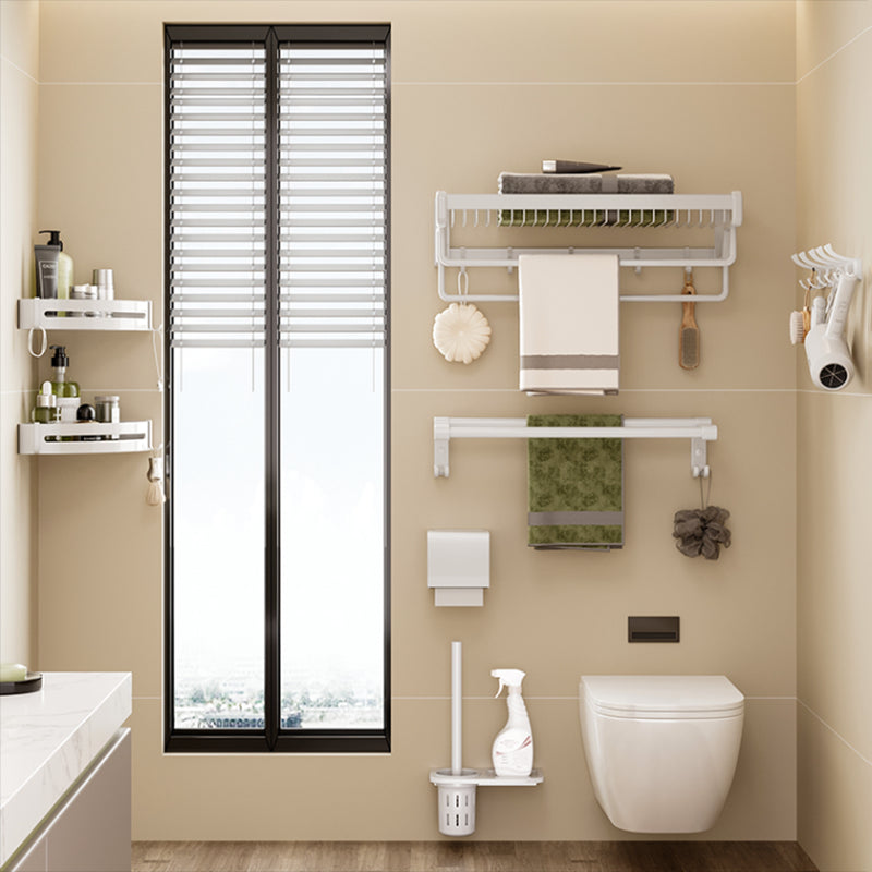Contemporary bathroom accessory set made of matte stainless steel-aluminum with bathrobe hook/bath shelf