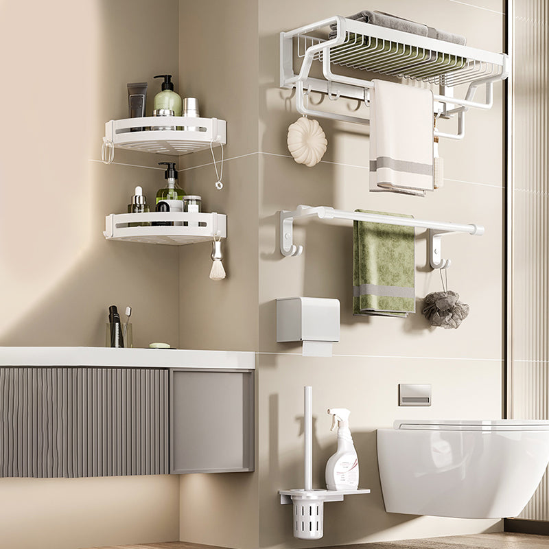 Contemporary bathroom accessory set made of matte stainless steel-aluminum with bathrobe hook/bath shelf