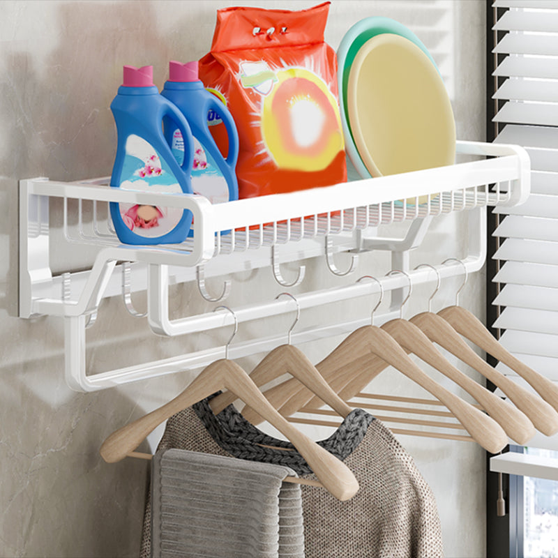 Contemporary bathroom accessory set made of matte stainless steel-aluminum with bathrobe hook/bath shelf