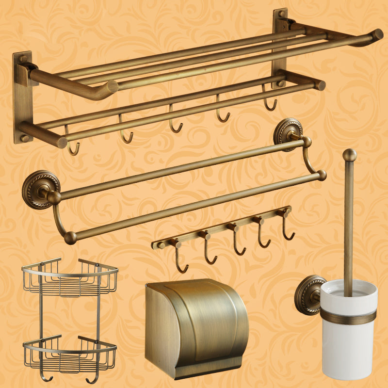 Worn Brass Traditional Bathroom Set with Bath Shelf/Paper Holder & Towel Bar