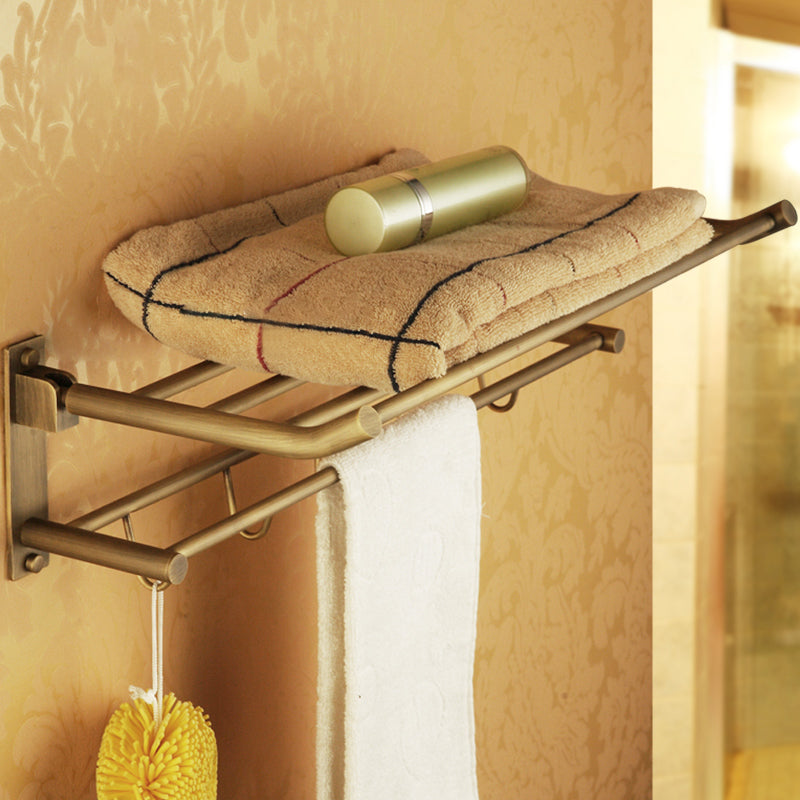 Worn Brass Traditional Bathroom Set with Bath Shelf/Paper Holder & Towel Bar