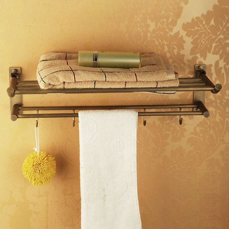 Worn Brass Traditional Bathroom Set with Bath Shelf/Paper Holder & Towel Bar