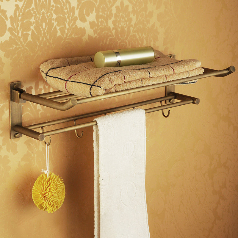 Worn Brass Traditional Bathroom Set with Bath Shelf/Paper Holder & Towel Bar
