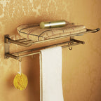Worn Brass Traditional Bathroom Set with Bath Shelf/Paper Holder & Towel Bar