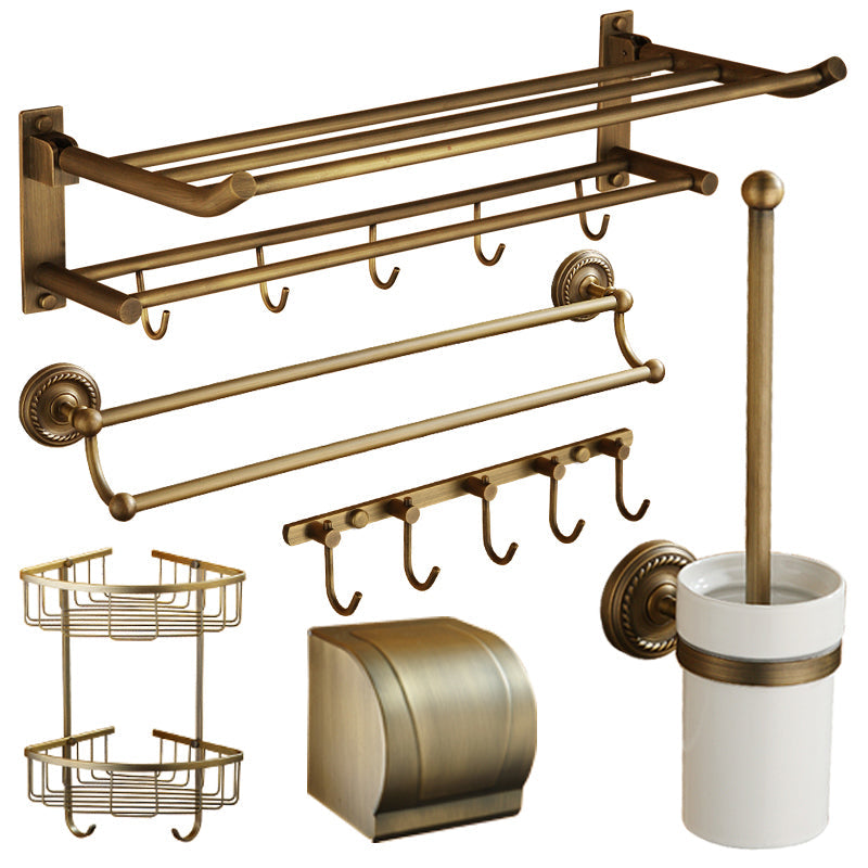 Worn Brass Traditional Bathroom Set with Bath Shelf/Paper Holder & Towel Bar