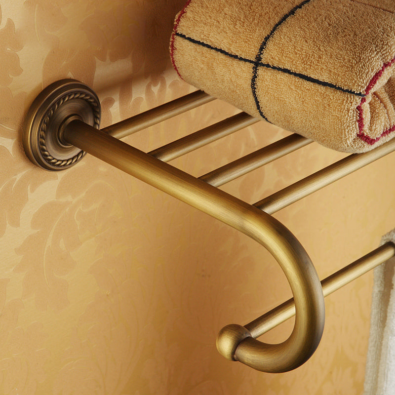 Worn Brass Traditional Bathroom Set with Bath Shelf/Paper Holder & Towel Bar