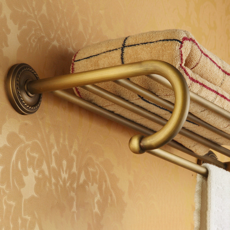 Worn Brass Traditional Bathroom Set with Bath Shelf/Paper Holder & Towel Bar
