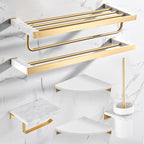 Brushed Brass Bathroom Accessory Set Metal & Marble Bathroom Hardware Set with Bathtub Shelf