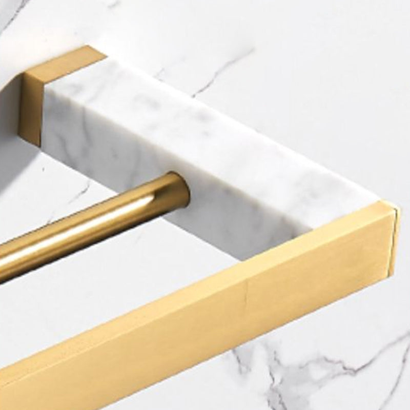 Brushed Brass Bathroom Accessory Set Metal & Marble Bathroom Hardware Set with Bathtub Shelf