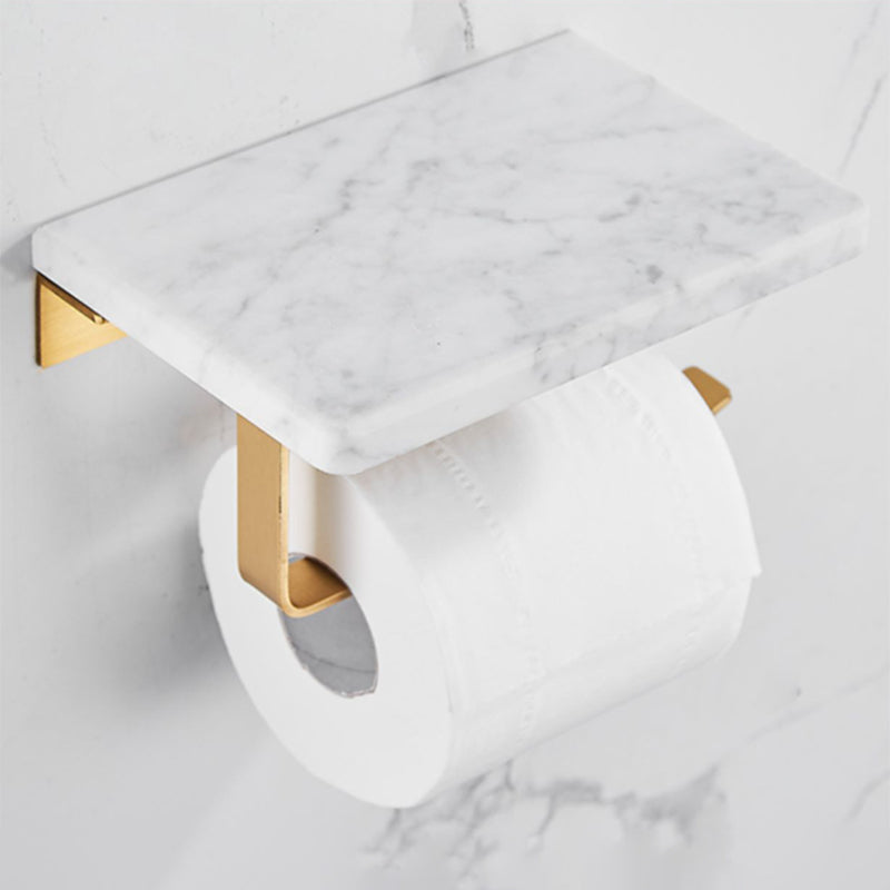 Brushed Brass Bathroom Accessory Set Metal & Marble Bathroom Hardware Set with Bathtub Shelf