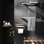 Polished Brass Bathroom Hardware Set Metal & Wood Bathroom Set with Bath Shelf/Towel Bar