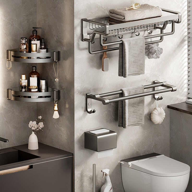 Contemporary bathroom accessory set made of matte stainless steel-aluminum with bathrobe hook/towel rail