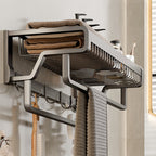 Contemporary bathroom accessory set made of matte stainless steel-aluminum with bathrobe hook/towel rail