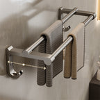 Contemporary bathroom accessory set made of matte stainless steel-aluminum with bathrobe hook/towel rail
