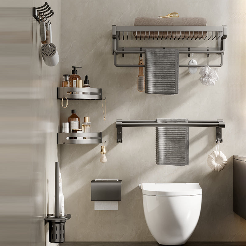 Contemporary bathroom accessory set made of matte stainless steel-aluminum with bathrobe hook/towel rail