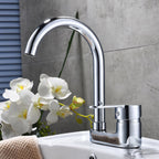 Chrome Round Washbasin Faucet with Swivel Spout for the Bathroom