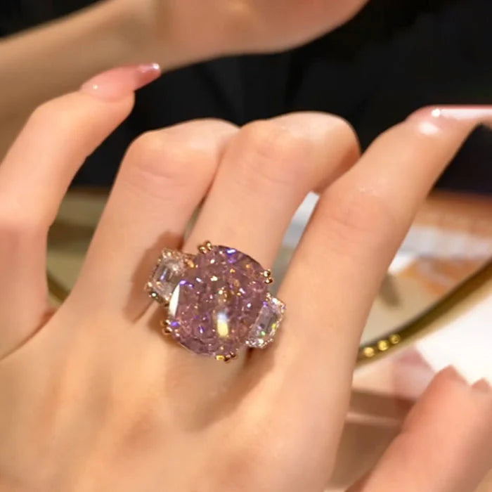 Three Stone Brilliant Cut Pink Ring