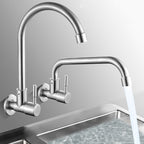 Modern Bridge Water Faucet 304 Stainless Steel Knob Handle Swivel Spout Wall Mounted Faucet