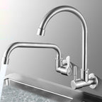 Modern Bridge Water Faucet 304 Stainless Steel Knob Handle Swivel Spout Wall Mounted Faucet