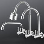 Modern Bridge Faucet 304 Stainless Steel Knob Handle Swivel Spout Wall Mounted Faucet