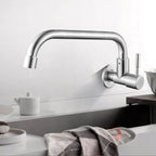 Modern Bridge Water Faucet 304 Stainless Steel Knob Handle Swivel Spout Wall Mounted Faucet