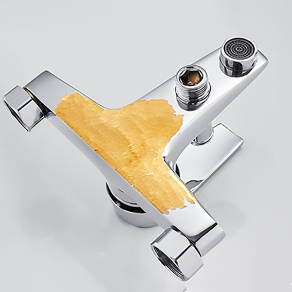Contemporary Wall-Mounted Bathroom Faucet Lever Handles 2-Hole Faucet Brass Faucet