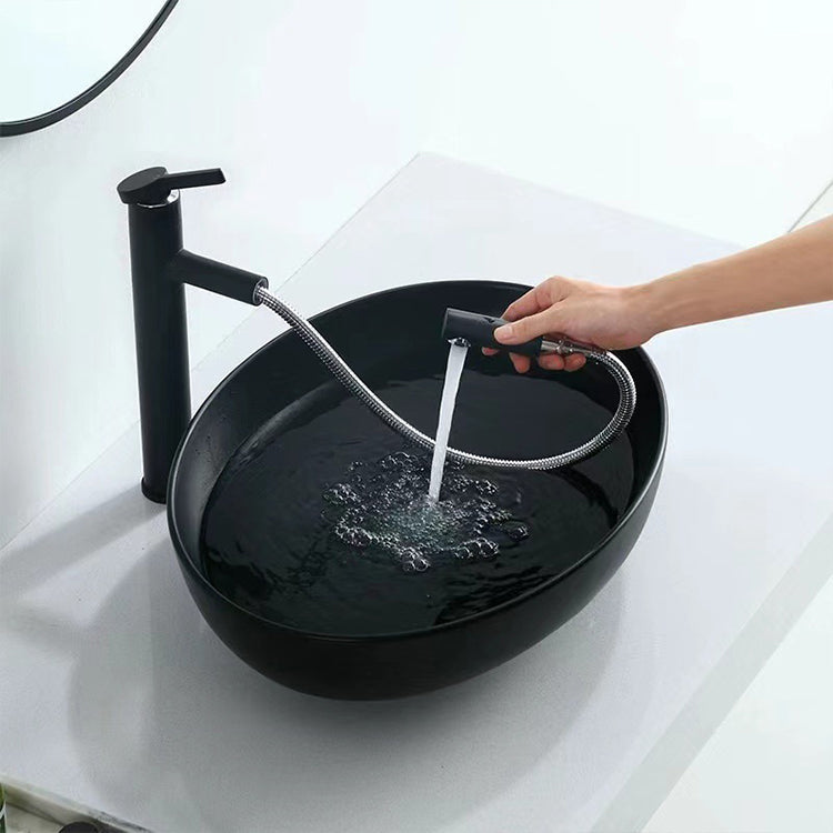 Modern Vessel Bathroom Sink Oval Porcelain with Pop-Up Drain System Vessel