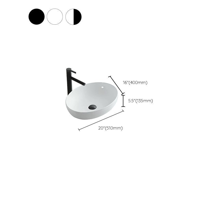 Modern Vessel Bathroom Sink Oval Porcelain with Pop-Up Drain System Vessel