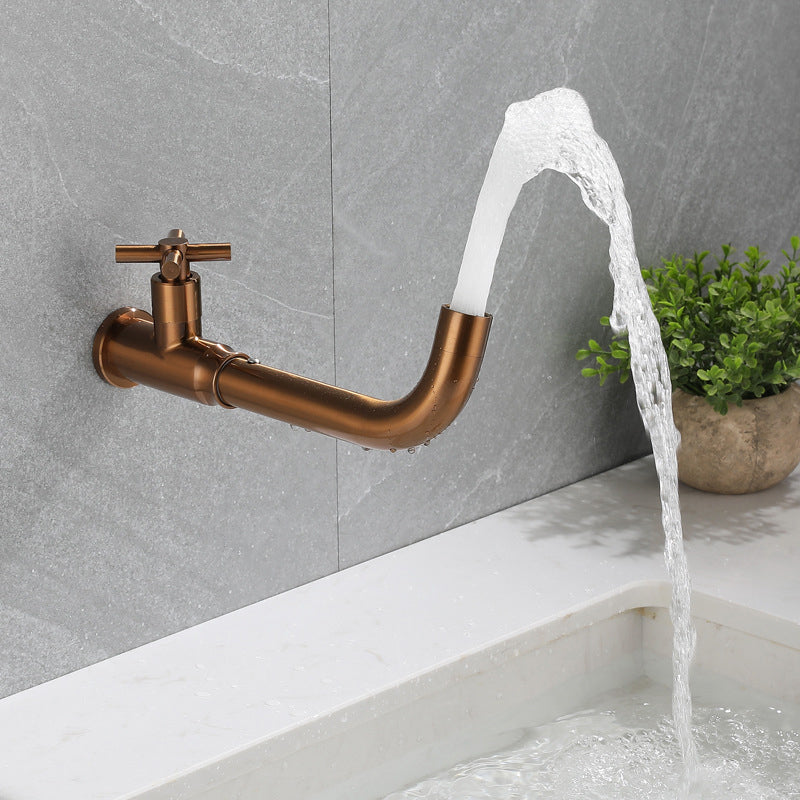 Contemporary Vessel Water Faucet Stainless Steel Cross Handles Wall Mounted Bathroom Faucet