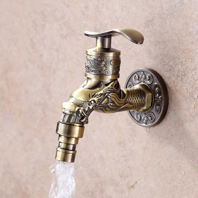 Vintage Classic Basin Mixer Zinc Single Lever Dragon Engraving Wall Mounted Tap