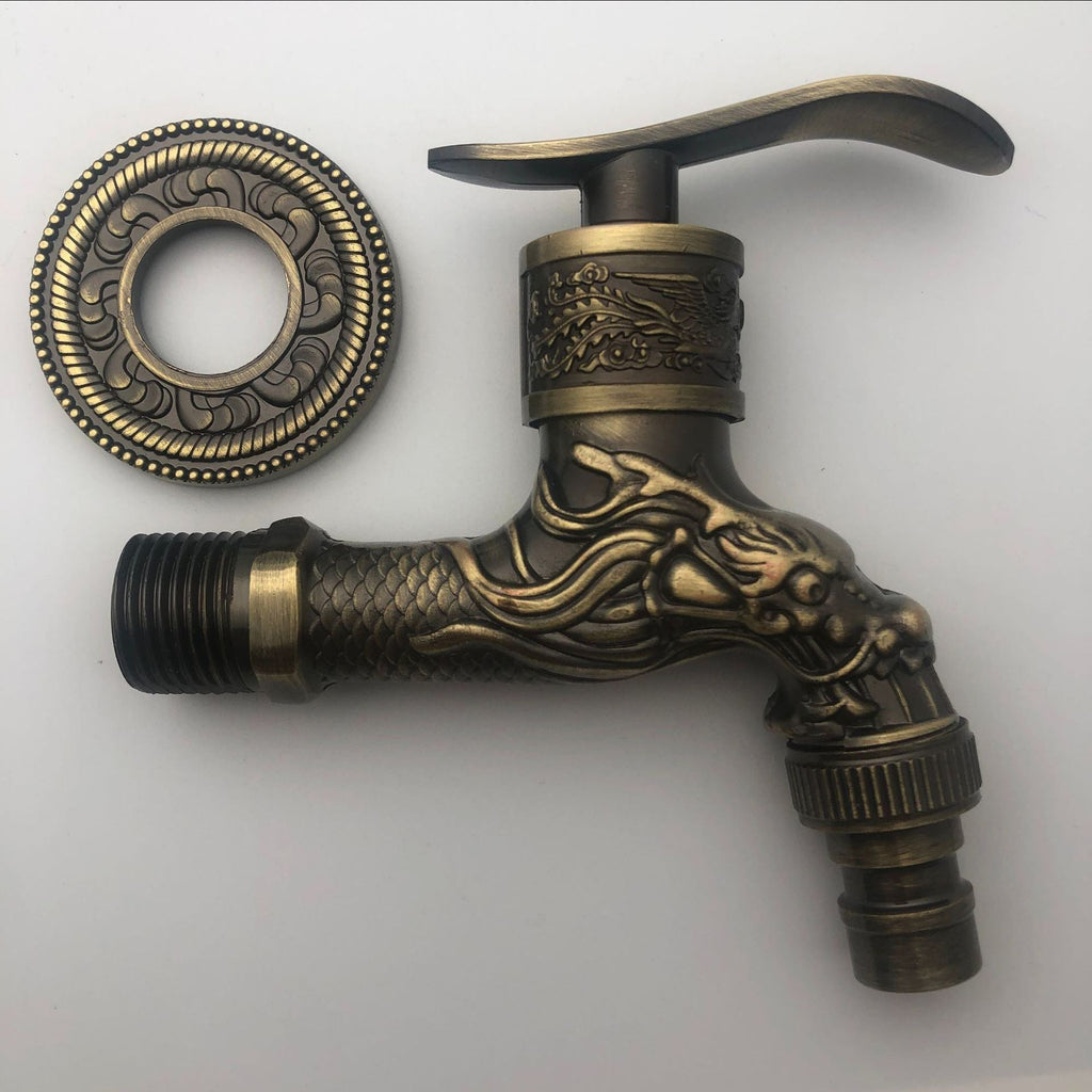 Vintage Classic Basin Mixer Zinc Single Lever Dragon Engraving Wall Mounted Tap