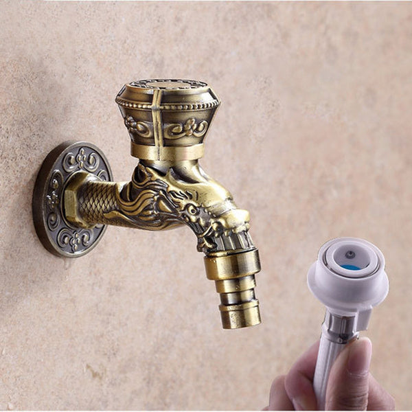 Vintage Classic Basin Mixer Zinc Single Lever Dragon Engraving Wall Mounted Tap