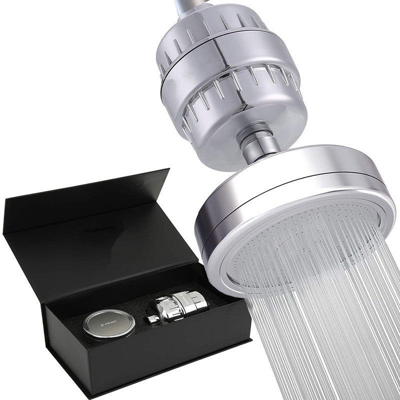 Contemporary solid shower head in silver with Catalyst wall-mounted shower head
