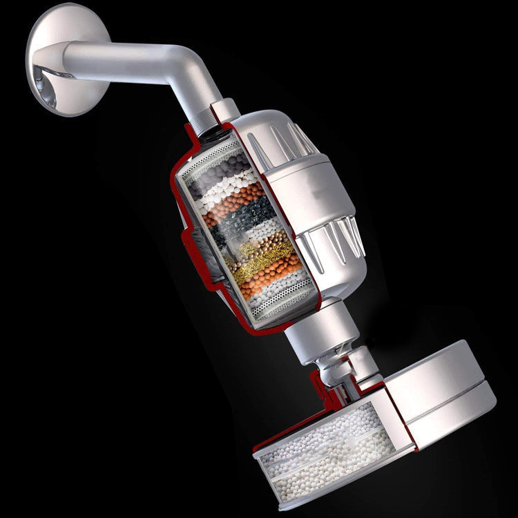 Contemporary solid shower head in silver with Catalyst wall-mounted shower head
