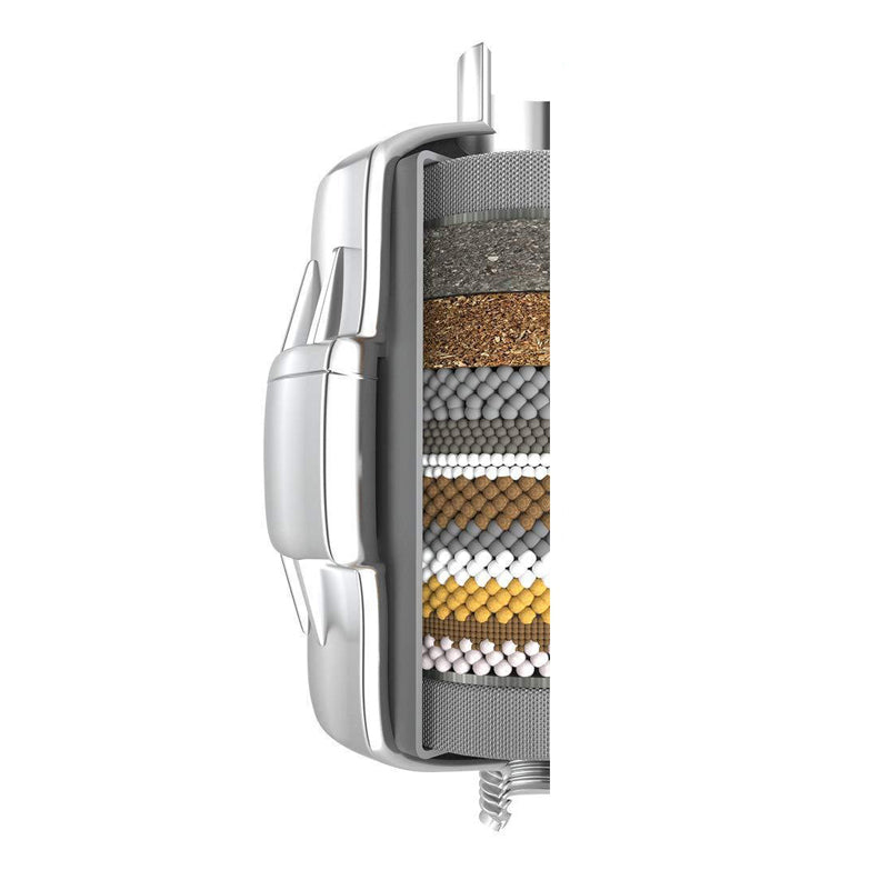 Contemporary solid shower head in silver with Catalyst wall-mounted shower head