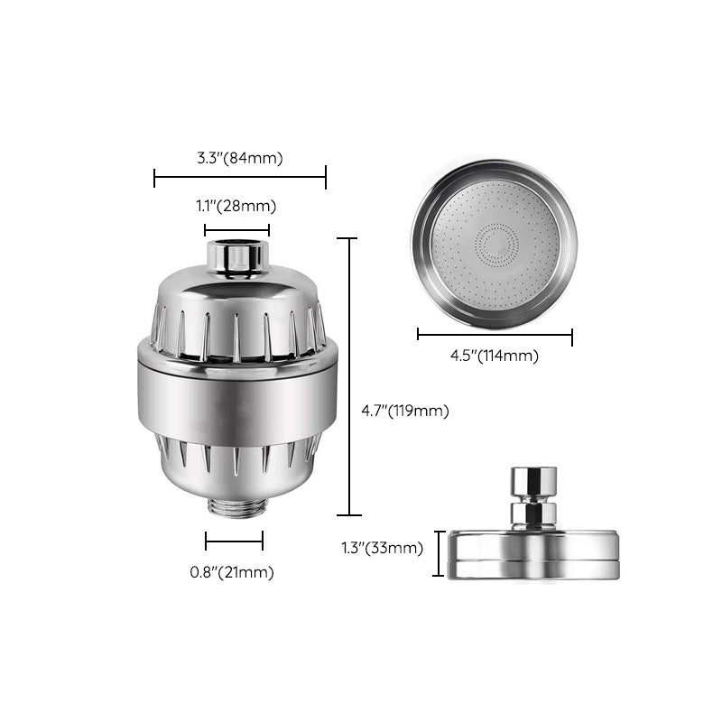 Contemporary solid shower head in silver with Catalyst wall-mounted shower head